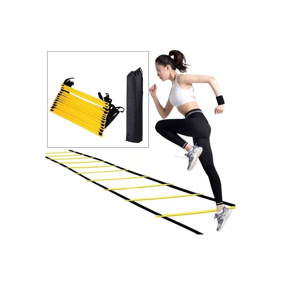GENERICO - Escalera de Agilidad Amarillo12 Pasos  Bolso Fitnes Negro