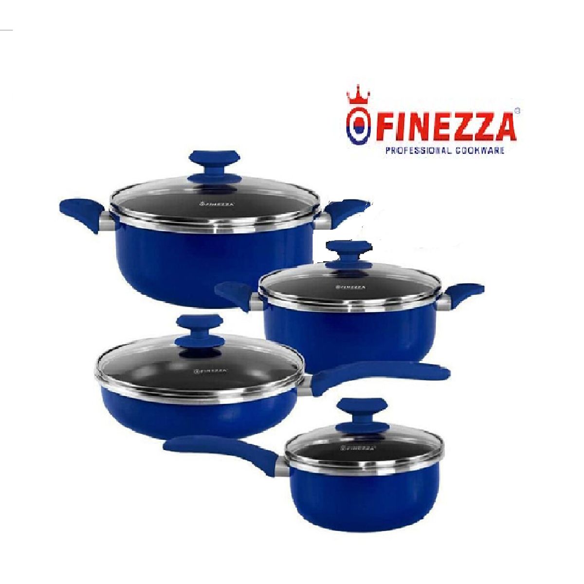 FINEZZA - Set de Ollas  Antiadherente AZUL de 8PCS - FZ 1608T