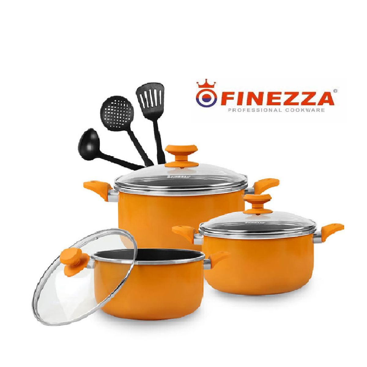 FINEZZA - Set de Ollas Antiadherente  9 Piezas NARANJA -  FZ-1651T
