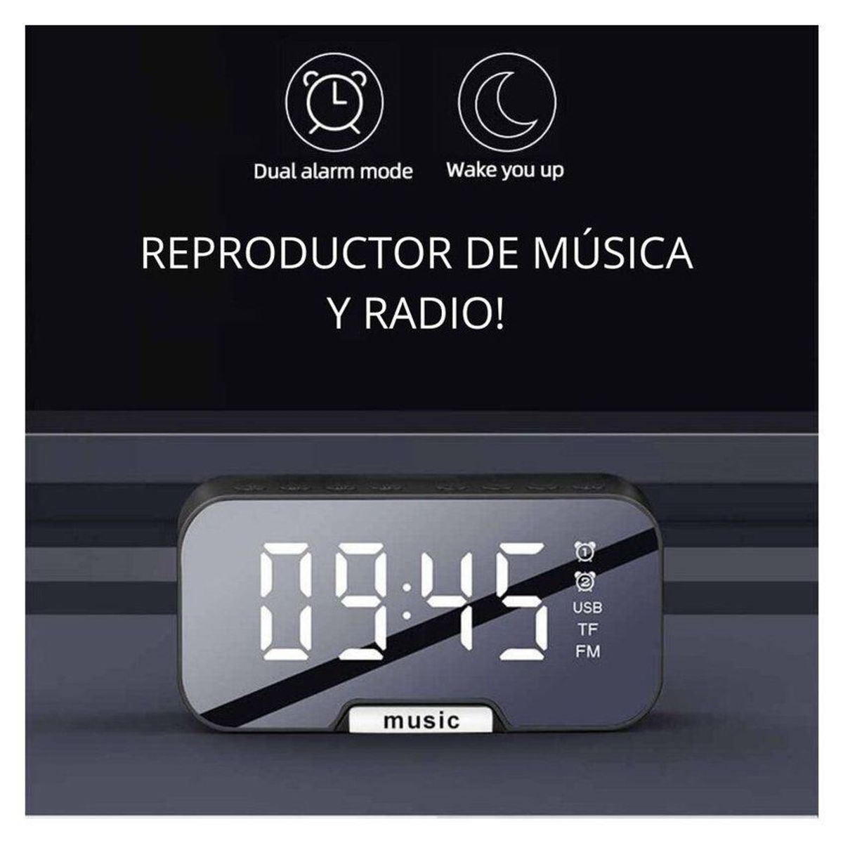 HANDS UP - Parlante radio despertador s5 - negro