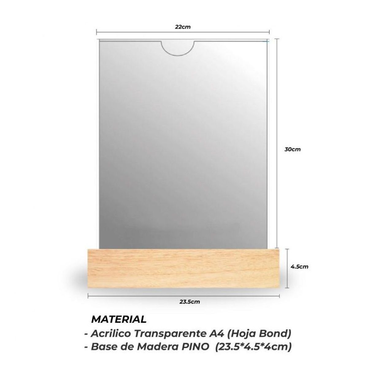 OEM - Portapapel de Acrilico A4 Vertical con Base de Pino