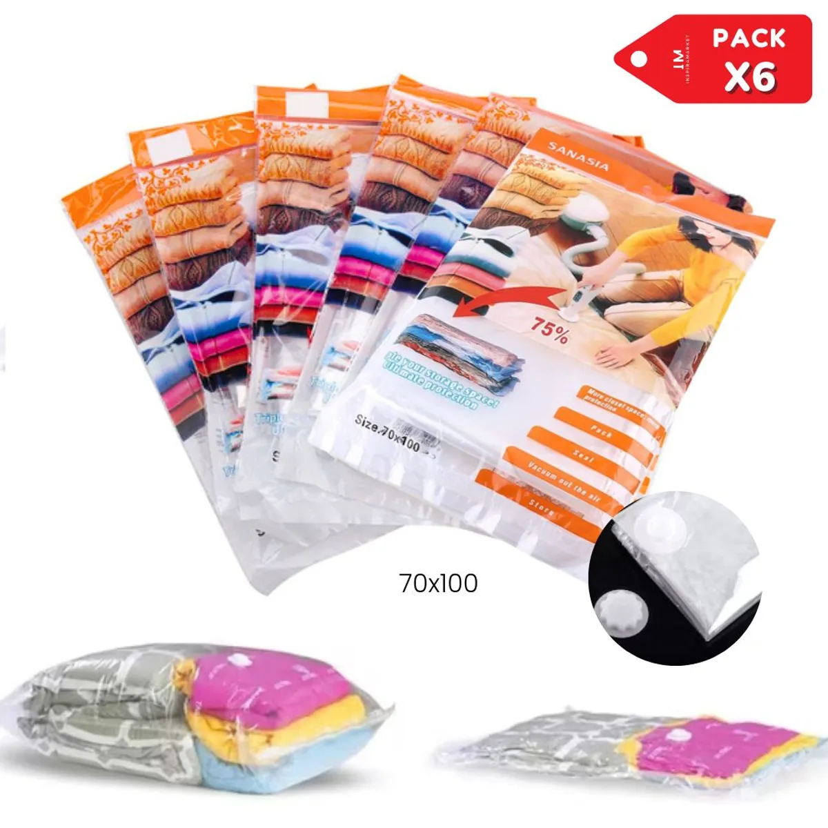 INSPIRA MARKET - Bolsa al vacío 70x100 Pack x6