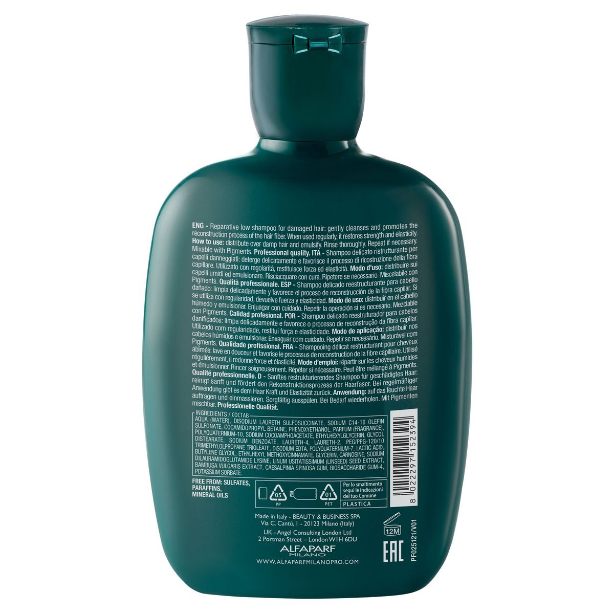 ALFAPARF MILANO - Shampoo Reparador Sin Sal 250ml + Ampollas SOS Alfaparf Reconstruction