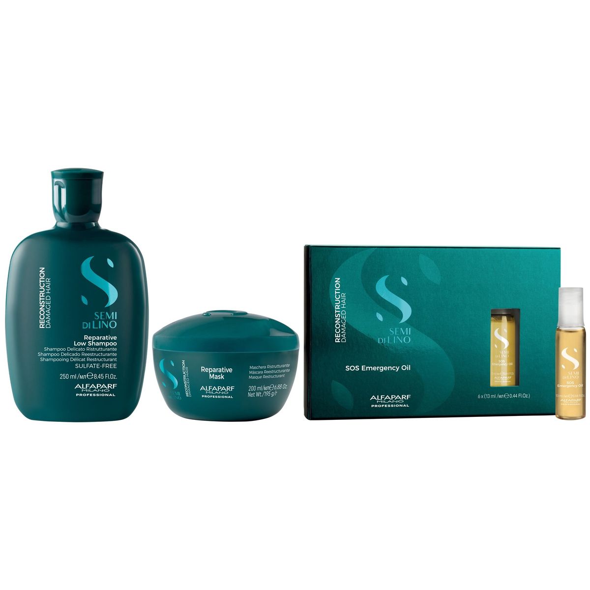 ALFAPARF MILANO - Shampoo 250ml + Mascarilla + Ampollas SOS Alfaparf Reconstruction
