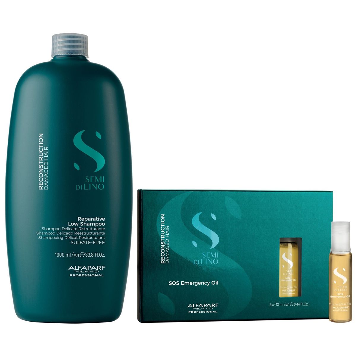ALFAPARF MILANO - Shampoo Reparador Sin Sal 1000ml+ Ampollas SOS Alfaparf Reconstruction