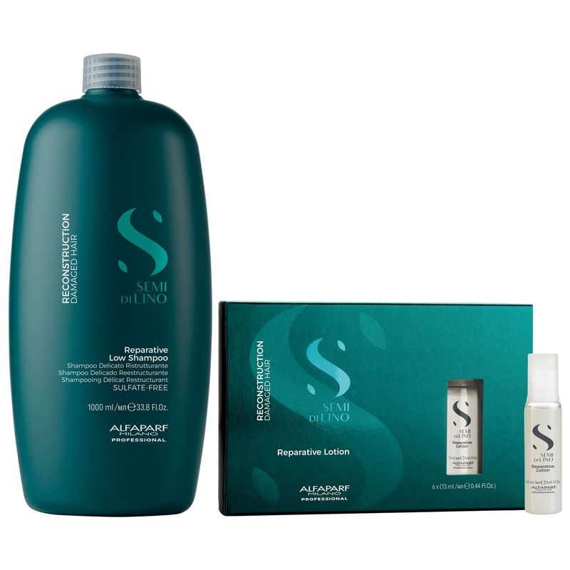 ALFAPARF MILANO - Shampoo Reparador 1000ml + Ampollas Lotion Alfaparf Reconstruction