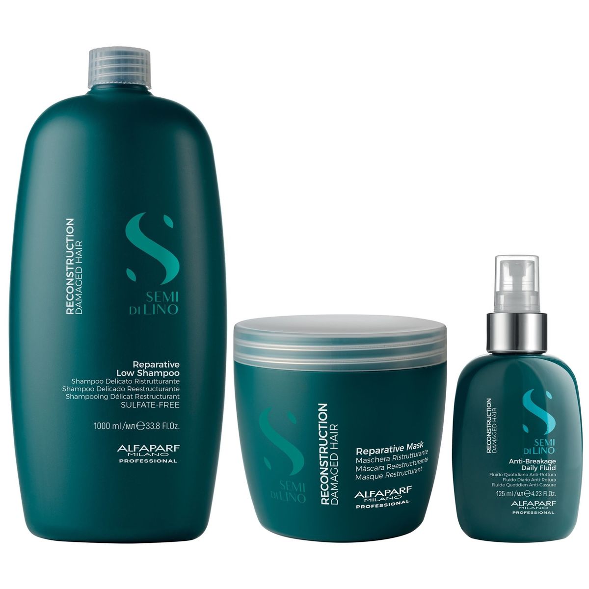 ALFAPARF MILANO - Shampoo Sin Sal 1000ml + Mascarilla + Spray Alfaparf Reconstruction