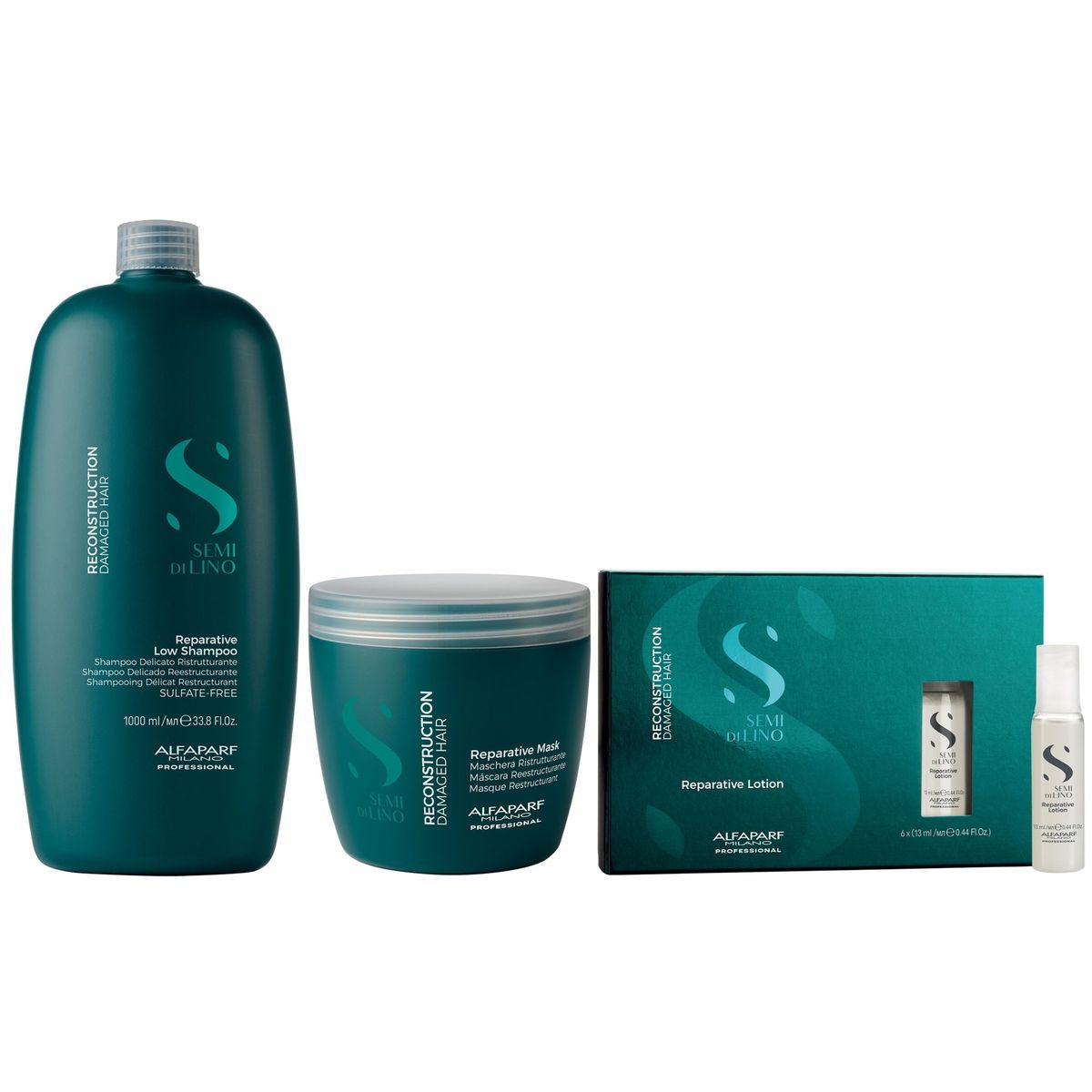 ALFAPARF MILANO - Shampoo 1000ml + Mascarilla + Ampollas Lotion  Alfaparf Reconstruction
