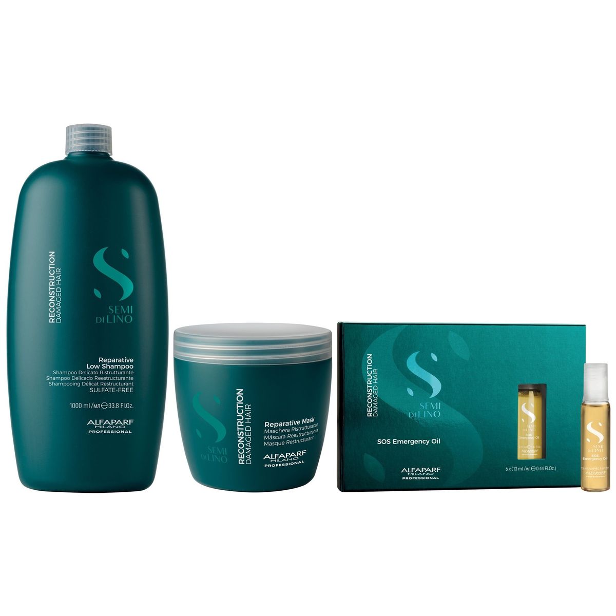 ALFAPARF MILANO - Shampoo 1000ml + Mascarilla + Ampollas SOS Alfaparf Reconstruction