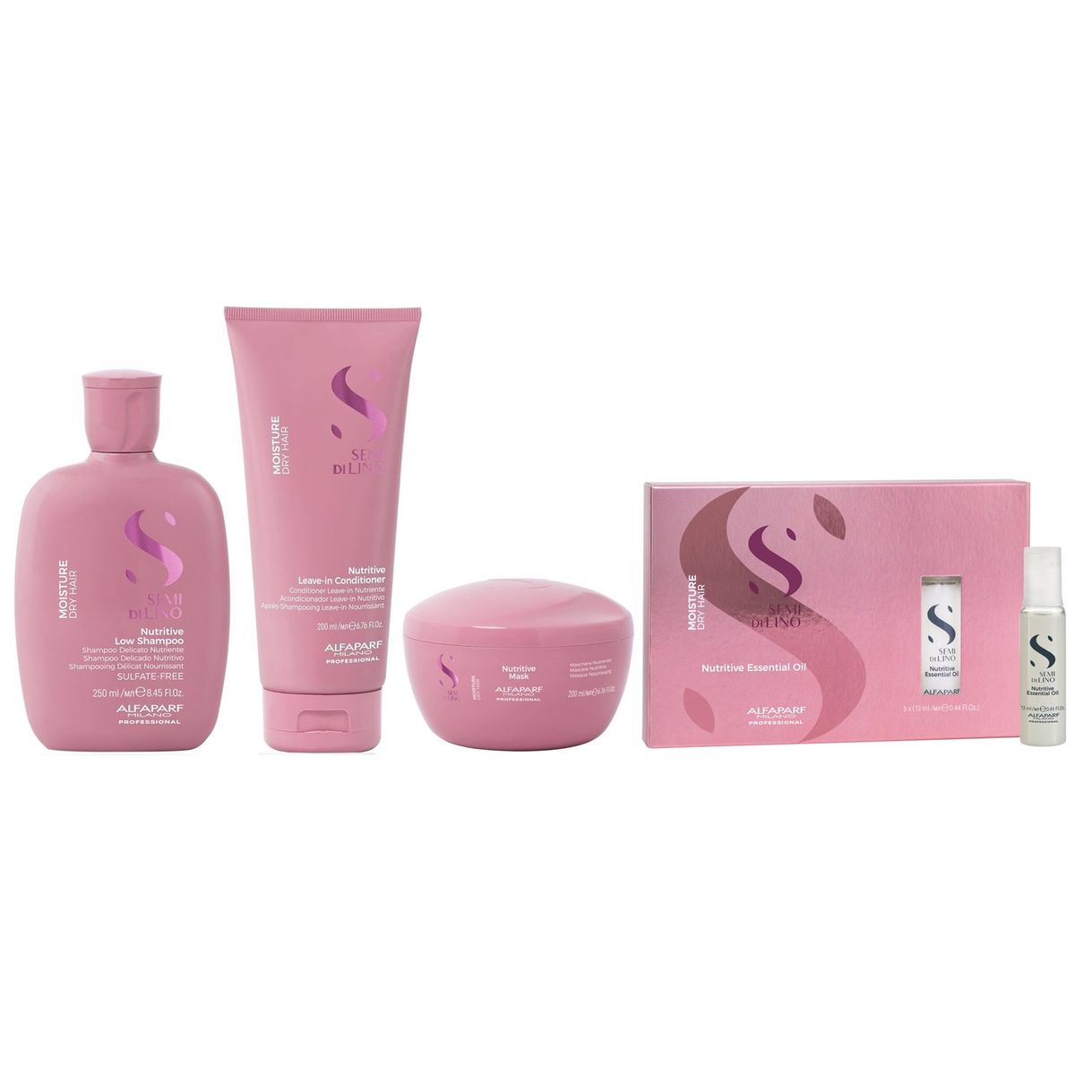 ALFAPARF MILANO - Shampoo 250ml + Acondicionador+ Mascarilla+ Ampollas Alfaparf Moisture