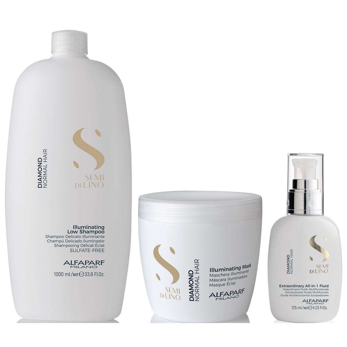 ALFAPARF MILANO - Shampoo Iluminador Sin Sal 1000ml + Mascarilla Crema Alfaparf Diamond