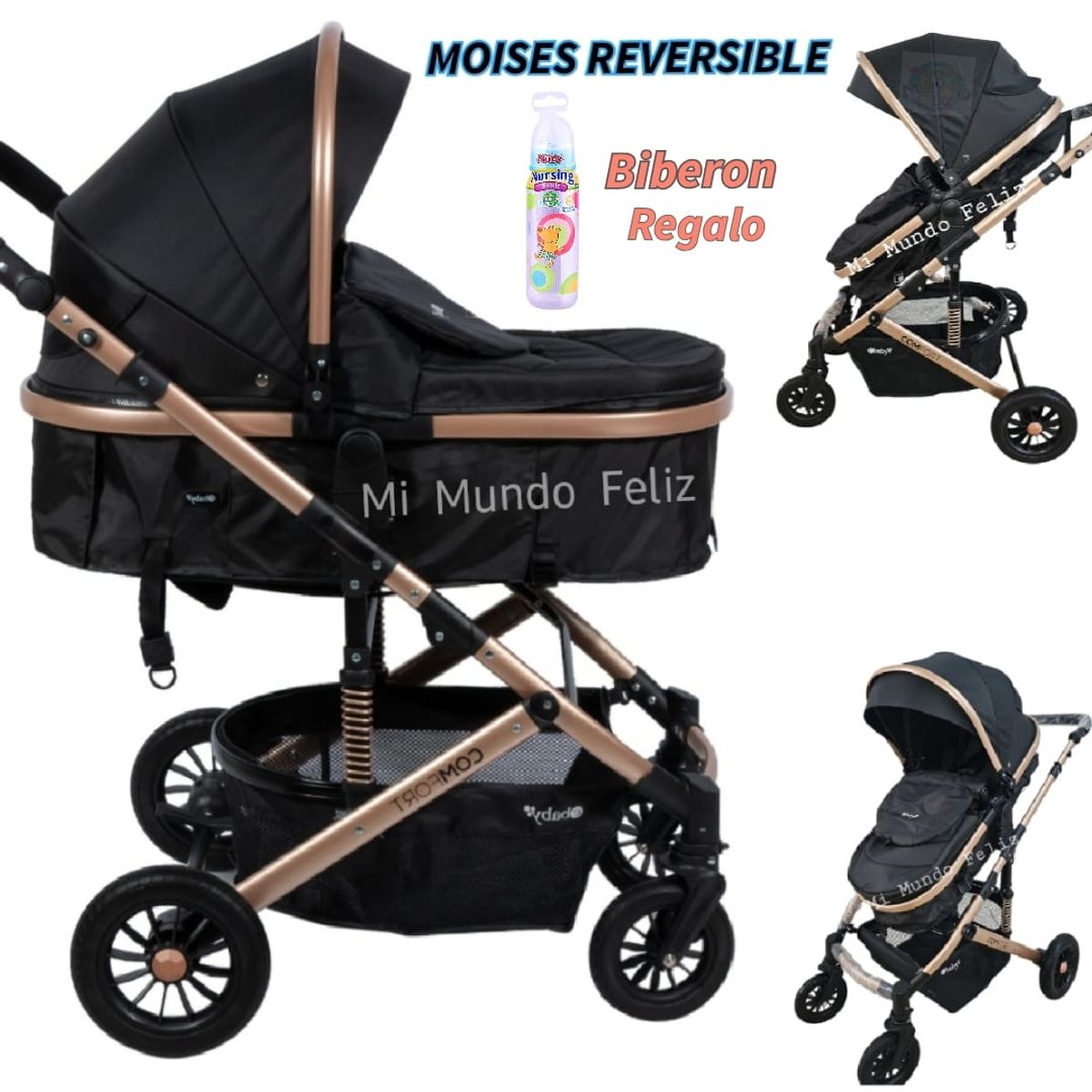 EBABY - Coche Mois de Paseo Bebe GRANDE Acolchado Black