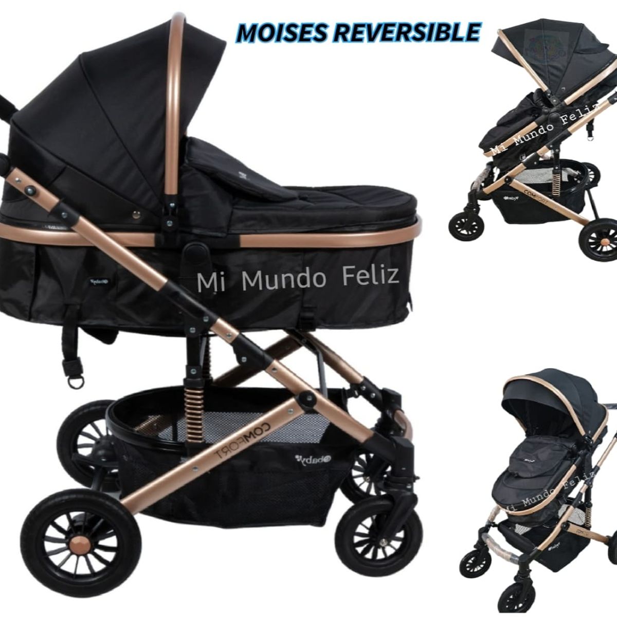 EBABY - Coche Mois de Paseo Bebe GRANDE Acolchado Black