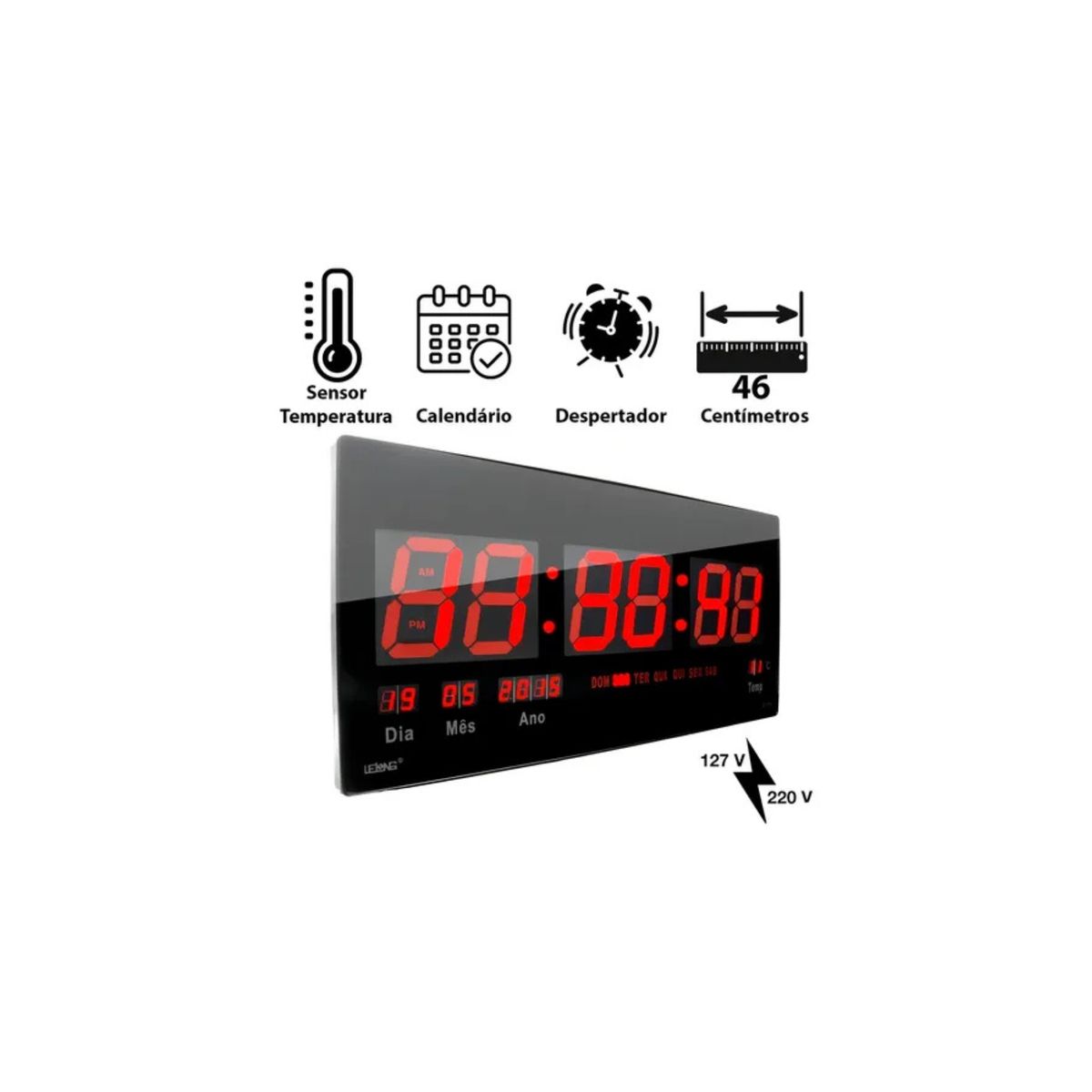 GENERICO - reloj digital de pared 46cm x 22cm calendario temperatura