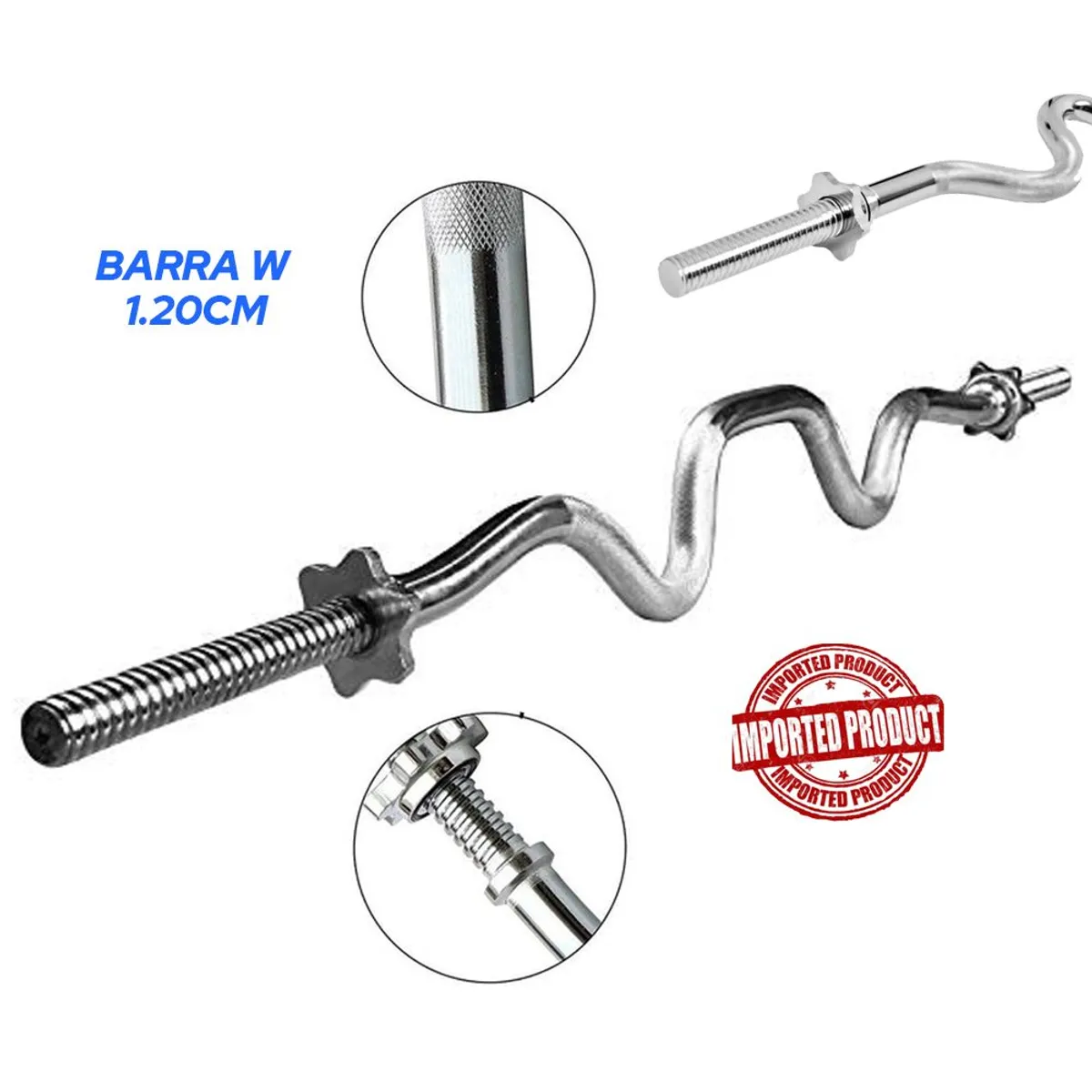 HOLGU - Barra W Cromada Pesas  1.20cm + 2 seguros