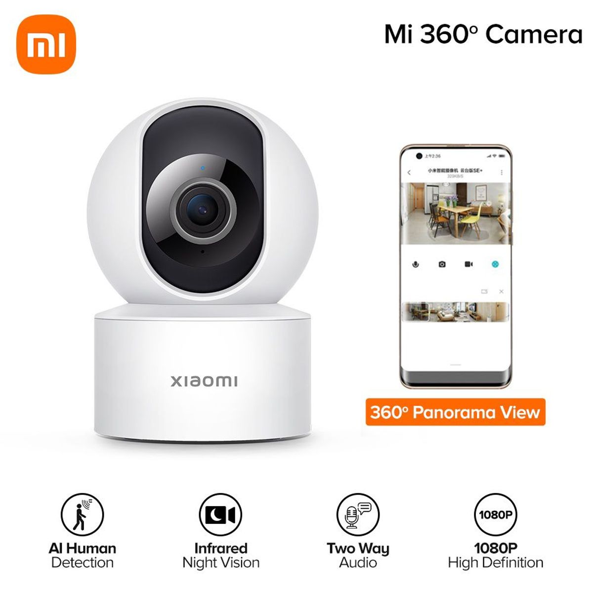 XIAOMI - Camara de Seguridad Xiaomi Smart 360 C200 Full HD