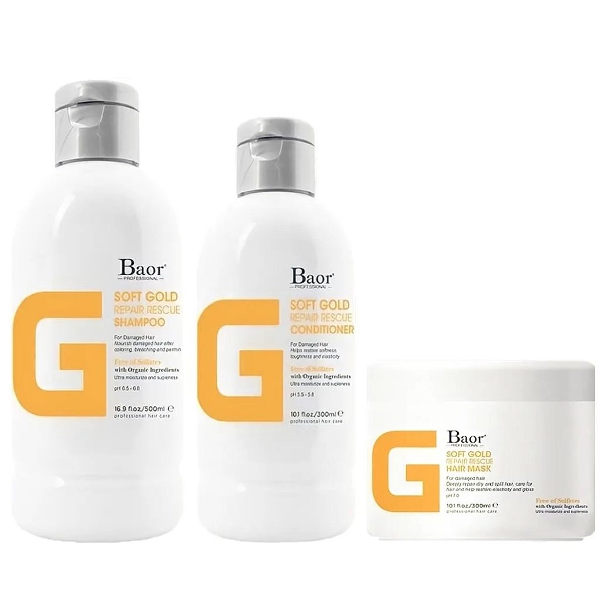 BAOR PROFESSIONAL - Shampoo Reparador + Acondicionador + Mascarilla Baor G Soft Gold