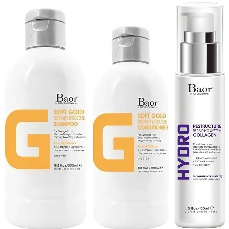 BAOR PROFESSIONAL - Shampoo Reparador + Acondicionador + Hydro Collagen Baor G Soft Gold