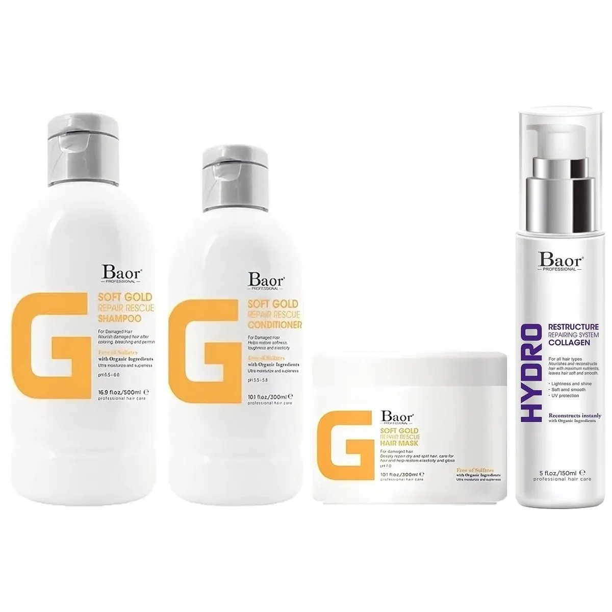 BAOR PROFESSIONAL - Shampoo + Acondicionador + Mascarilla + Hydro Baor G Soft Gold