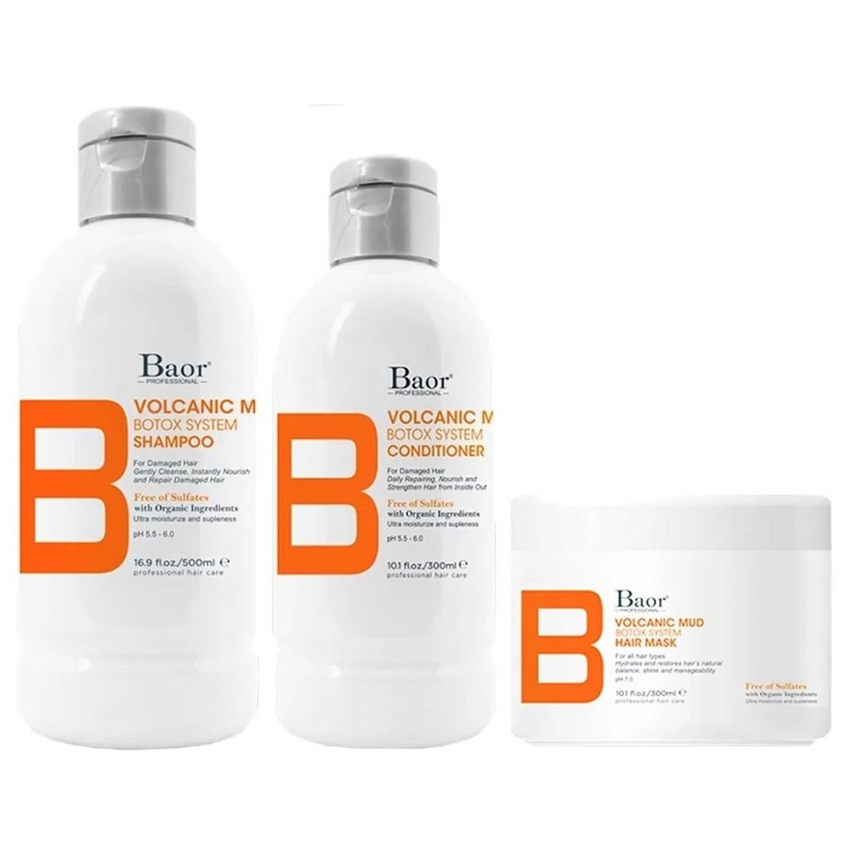 BAOR PROFESSIONAL - Shampoo Post Botox + Acondicionador + Mascarilla Baor B Volcanic Mud