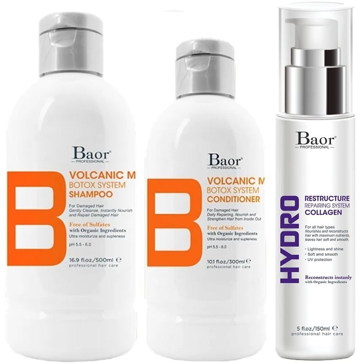 BAOR PROFESSIONAL - Shampoo Post Botox + Acondicionador + Hydro Baor B Volcanic Mud