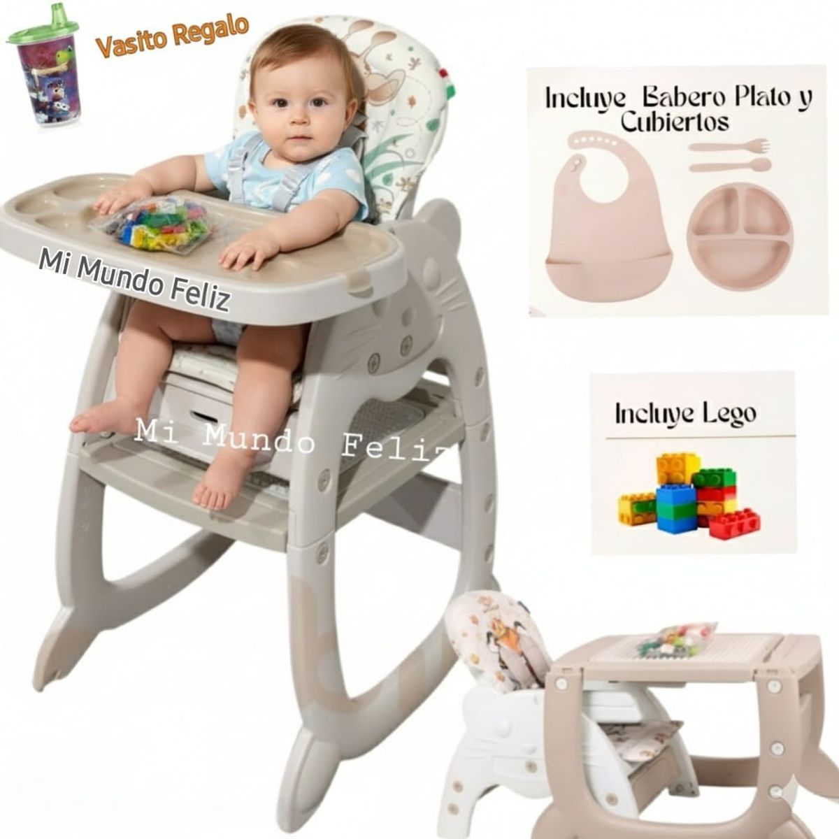 Baby - Silla de Comer para Bebe 3 en 1 Carpeta Mouse + Platito