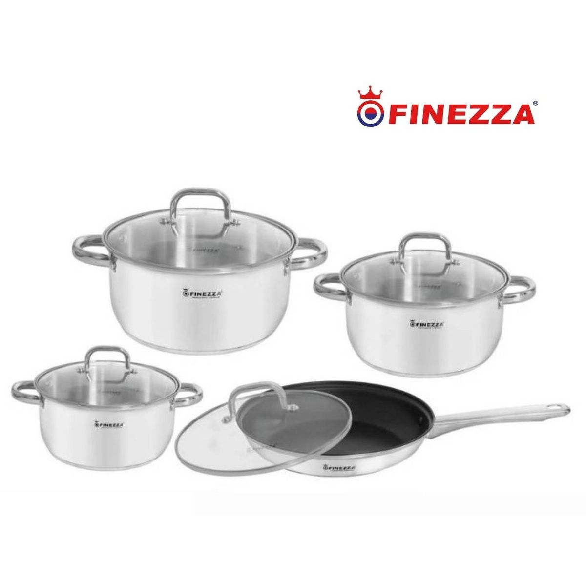 FINEZZA - Juego de Ollas 8 Piezas Acero Inoxidable - FZ972AE-IN
