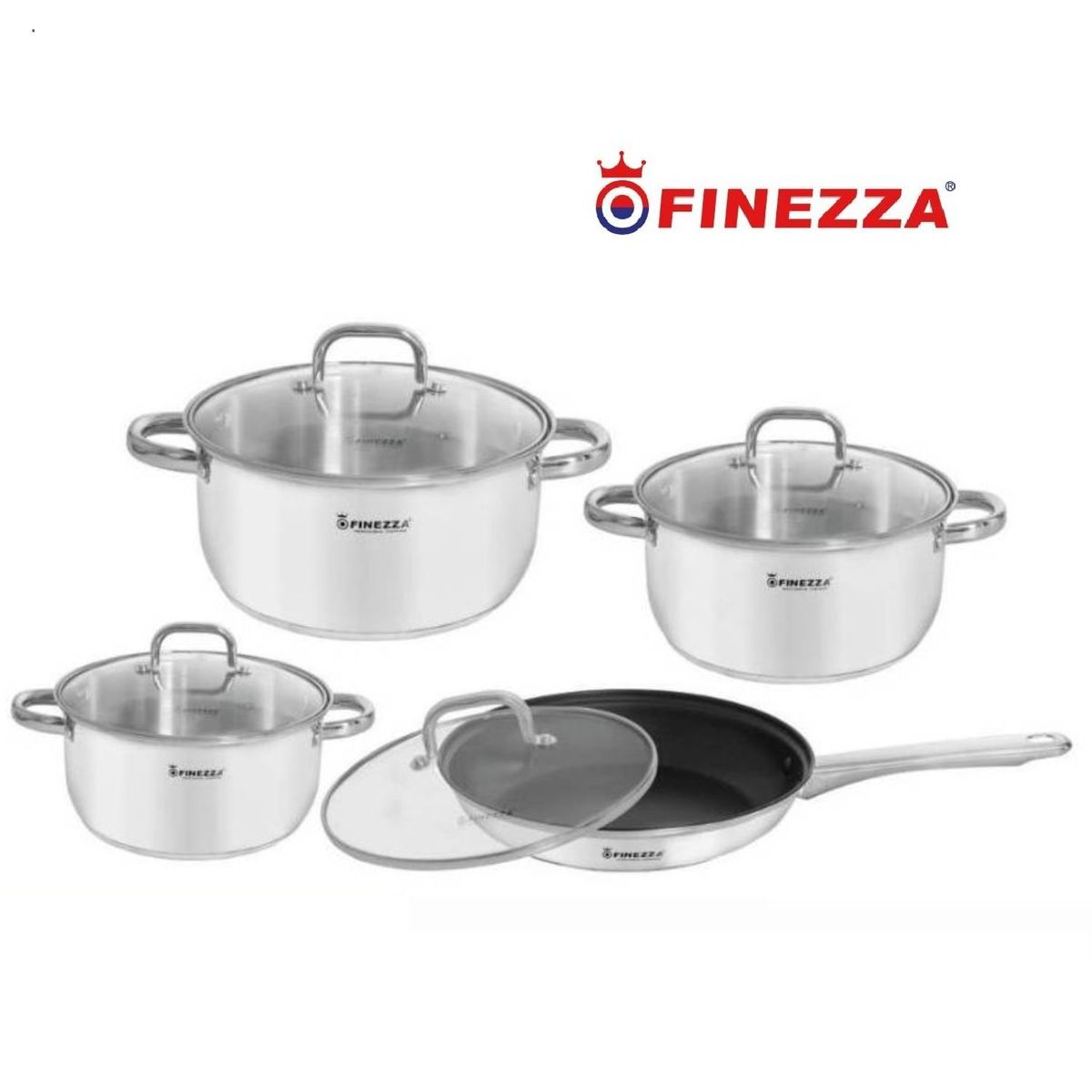 FINEZZA - Juego de Ollas 8 Piezas Acero Inoxidable - FZ972AE
