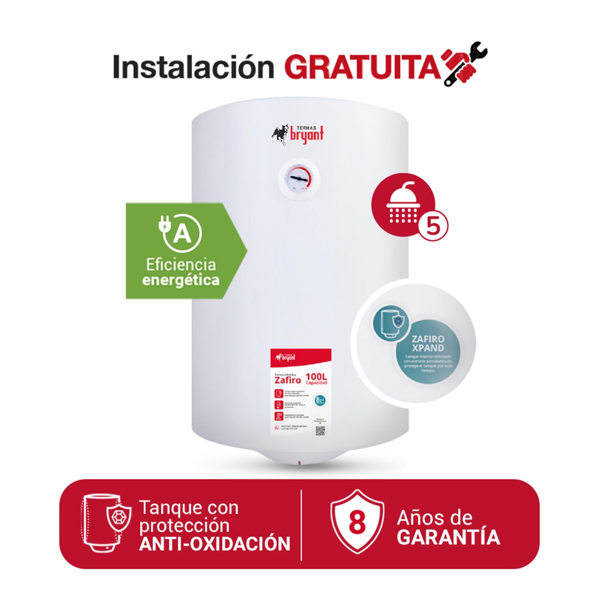 BRYANT - TERMA ELÉCTRICA 100 L ZAFIRO BRYANT XPAND MAYOR DURACIÓN