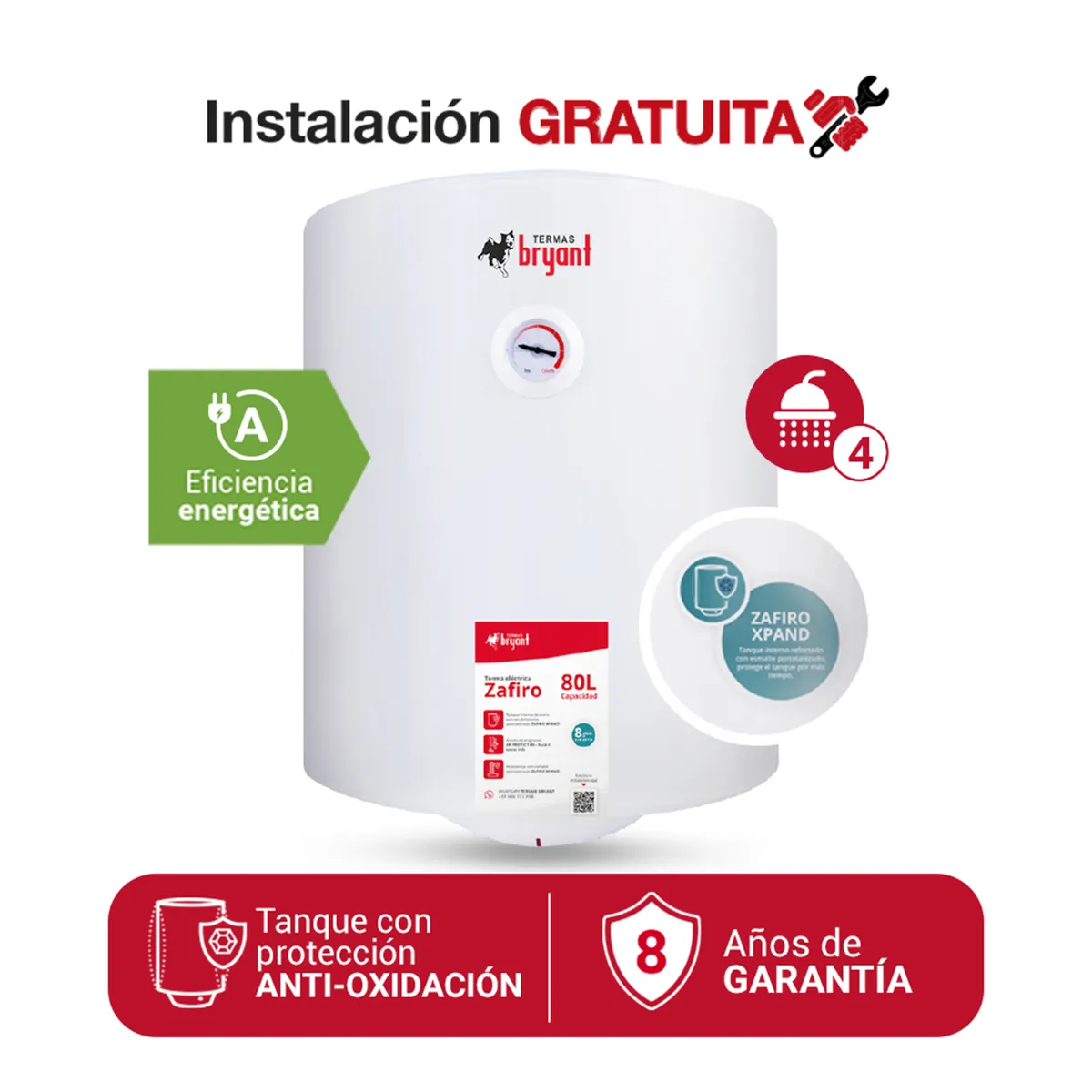 BRYANT - TERMA ELÉCTRICA 80 L BRYANT ZAFIRO XPAND MAYOR DURACIÓN