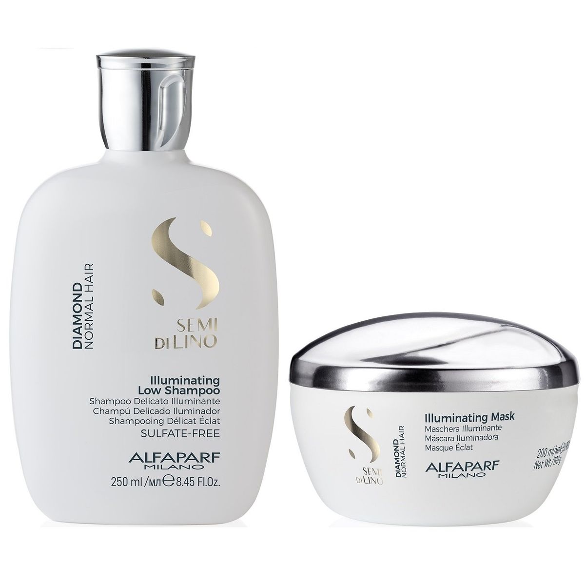 ALFAPARF MILANO - Shampoo Iluminador Sin Sal 250ml + Mascarilla Alfaparf Diamond