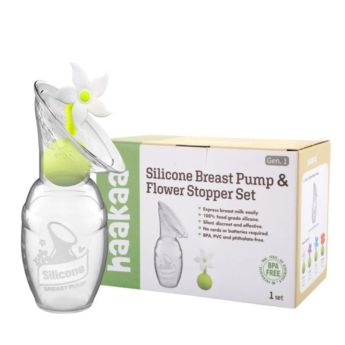 HAAKAA - Set de Extractor de leche de silicona Haakaa Gen1  Tapón de flor Blanca