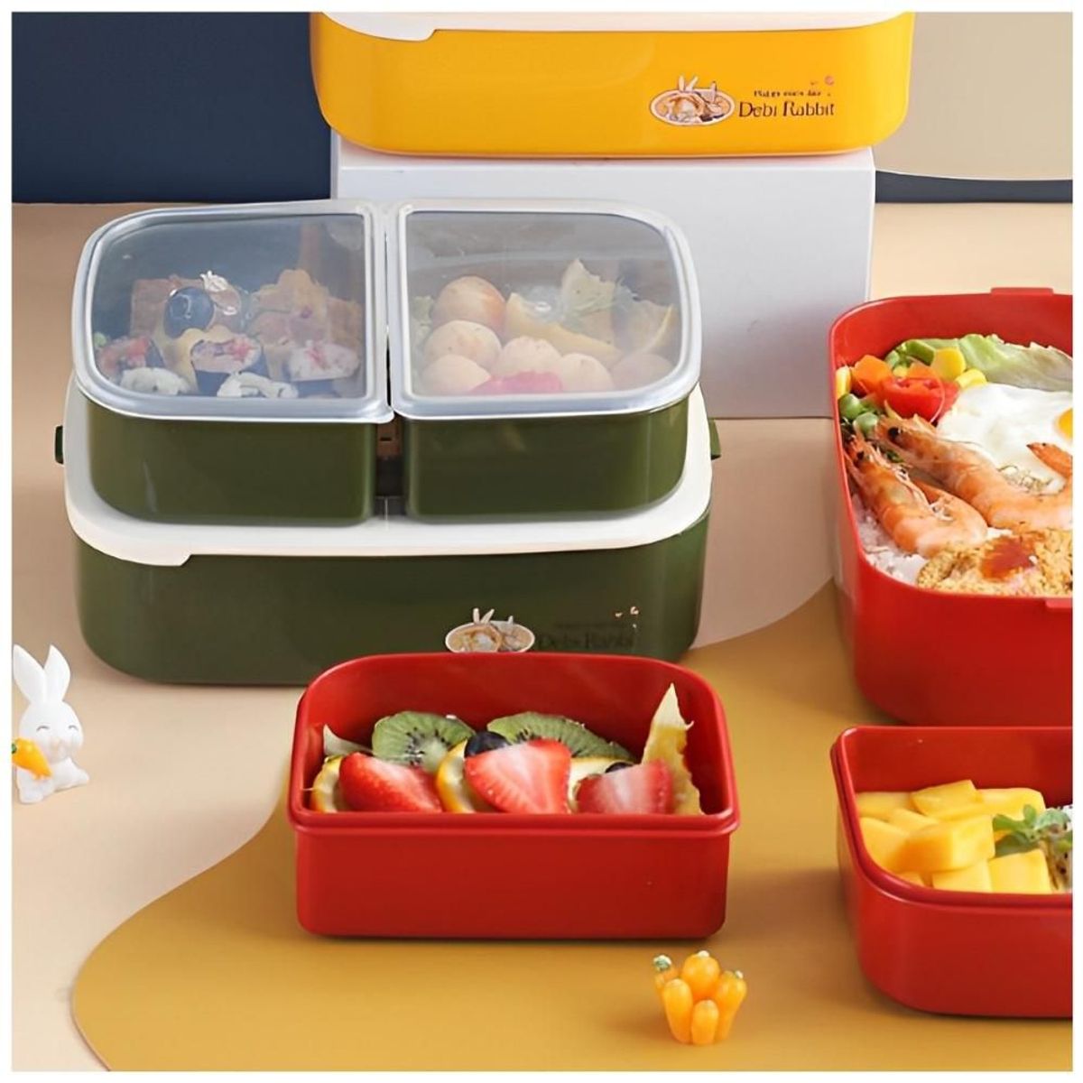 MINARI - Táper Lonchera Bento 3 Divisiones y Cubiertos Verde T181