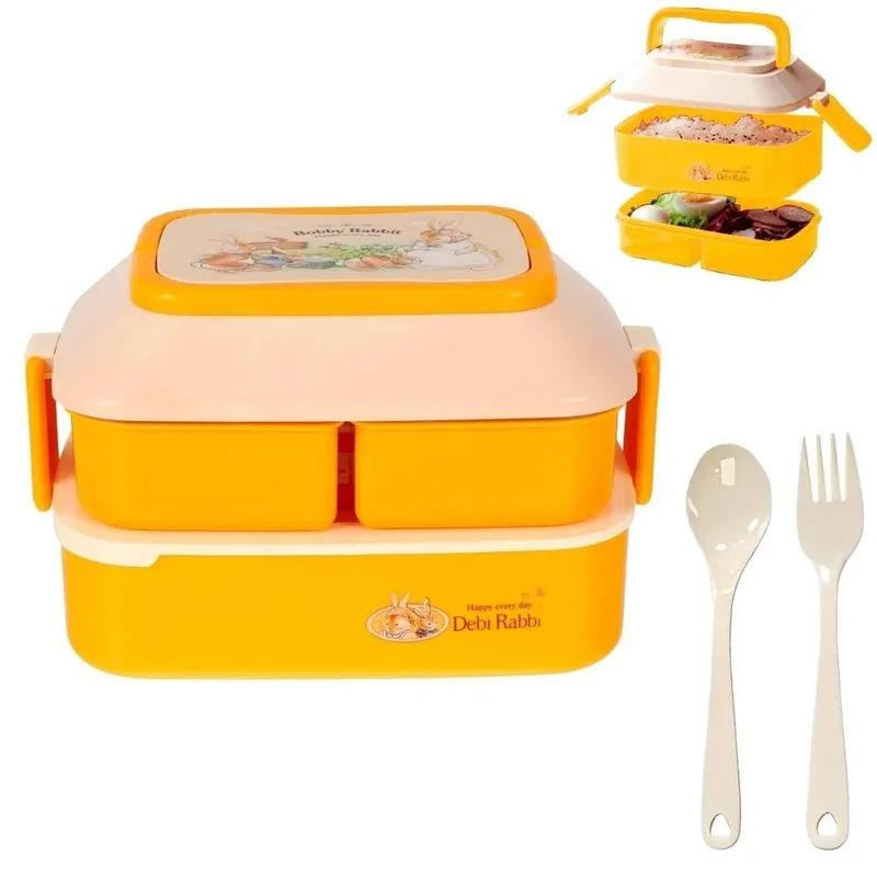 MINARI - Táper Lonchera Bento 3 Divisiones y Cubiertos Amarillo T181