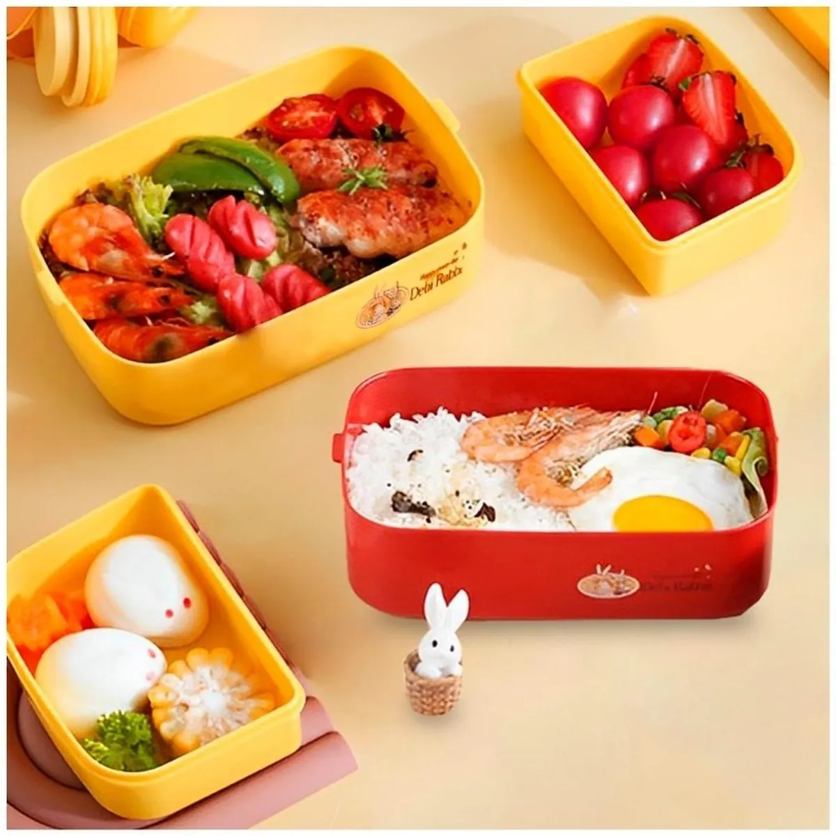 MINARI - Táper Lonchera Bento 3 Divisiones y Cubiertos Amarillo T181