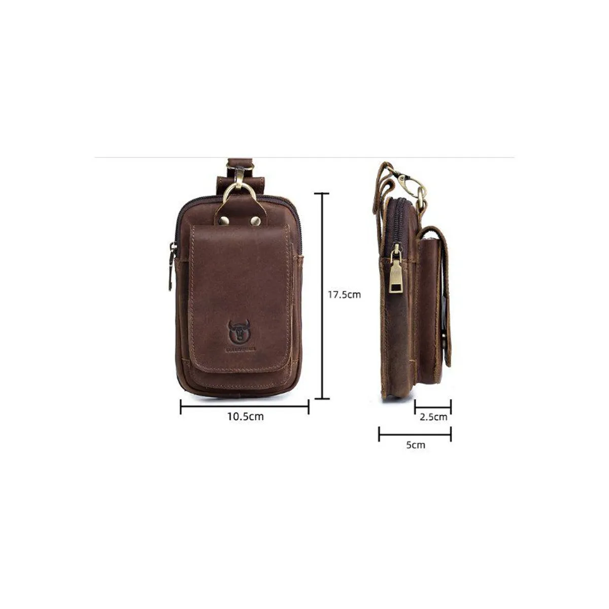 BULLCAPTAIN - Morral de cintura cuero genuino bullcaptain porta celular broche