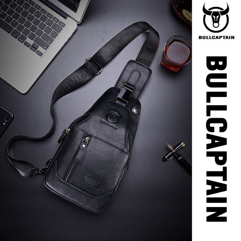 BULLCAPTAIN - Morral crossbody de cuero genuino bullcaptain negro ancho - hombres