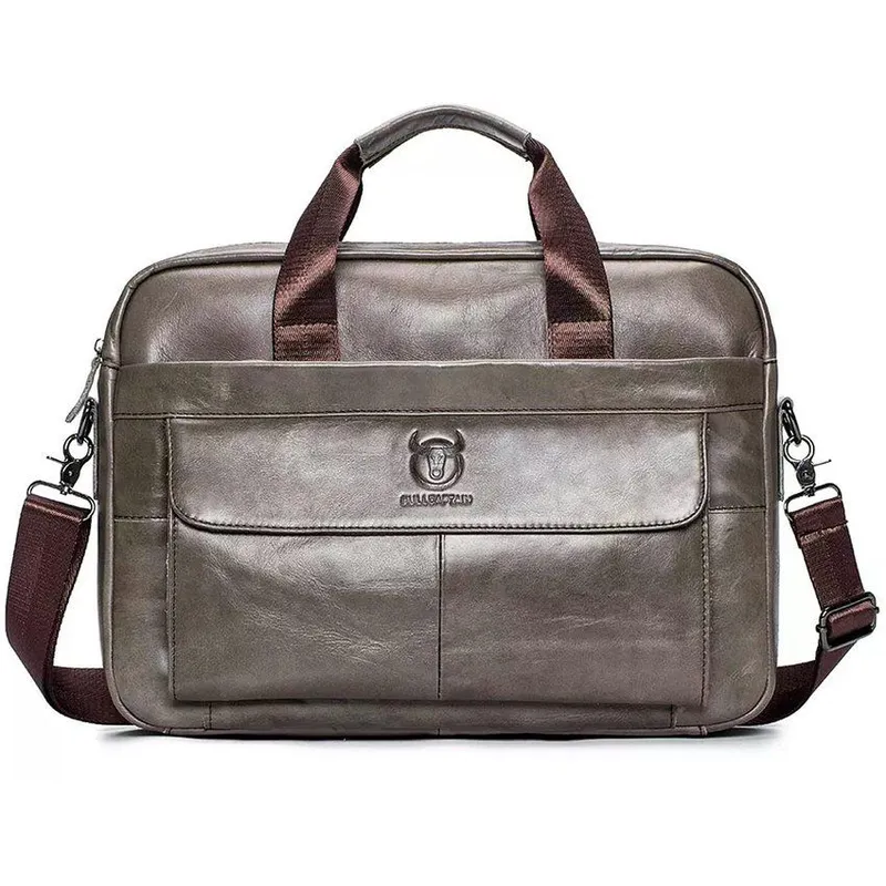 BULLCAPTAIN - Maletin cuero genuino bullcaptain gris caballeros