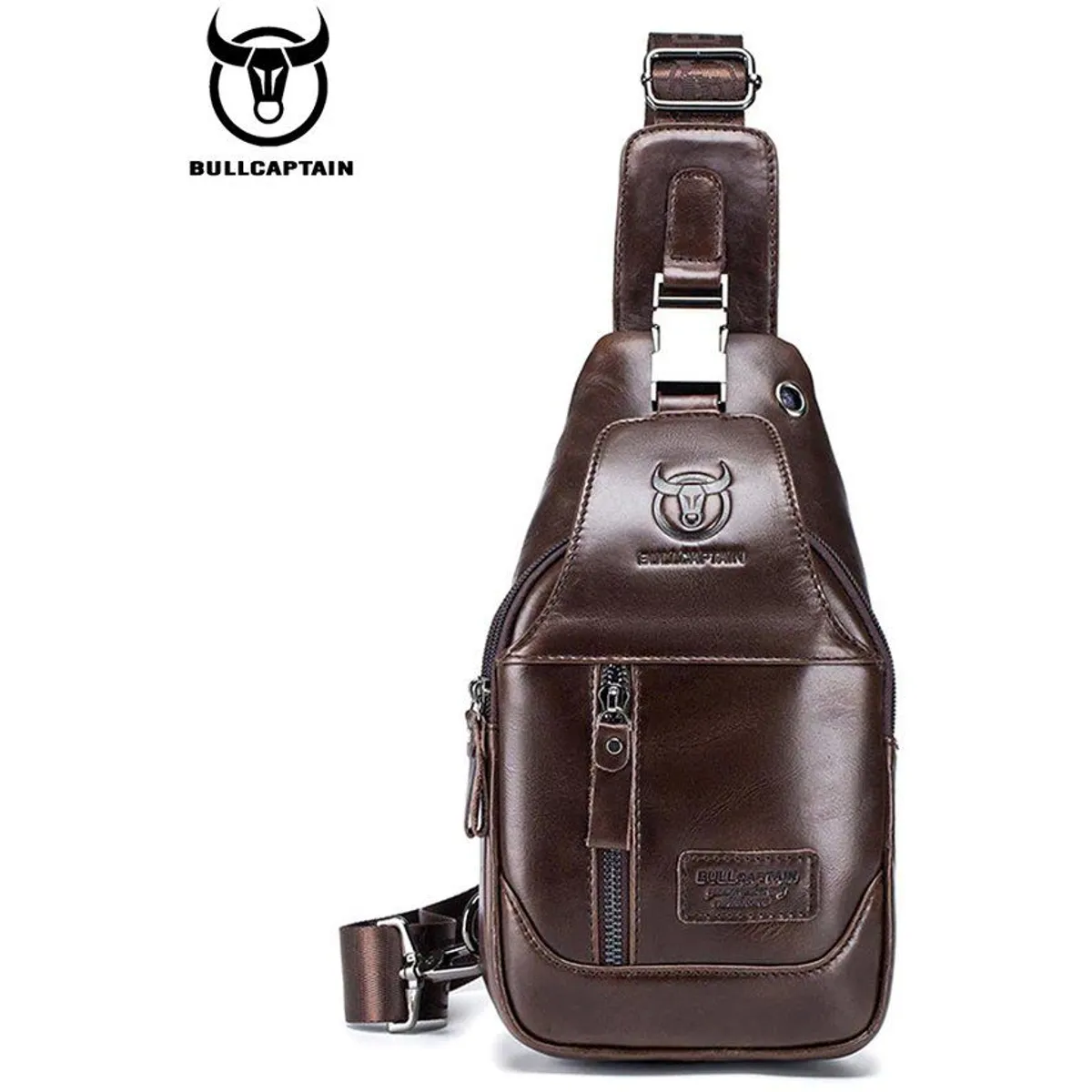 BULLCAPTAIN - Morral crossbody de cuero genuino bullcaptain marrón ancho - hombres