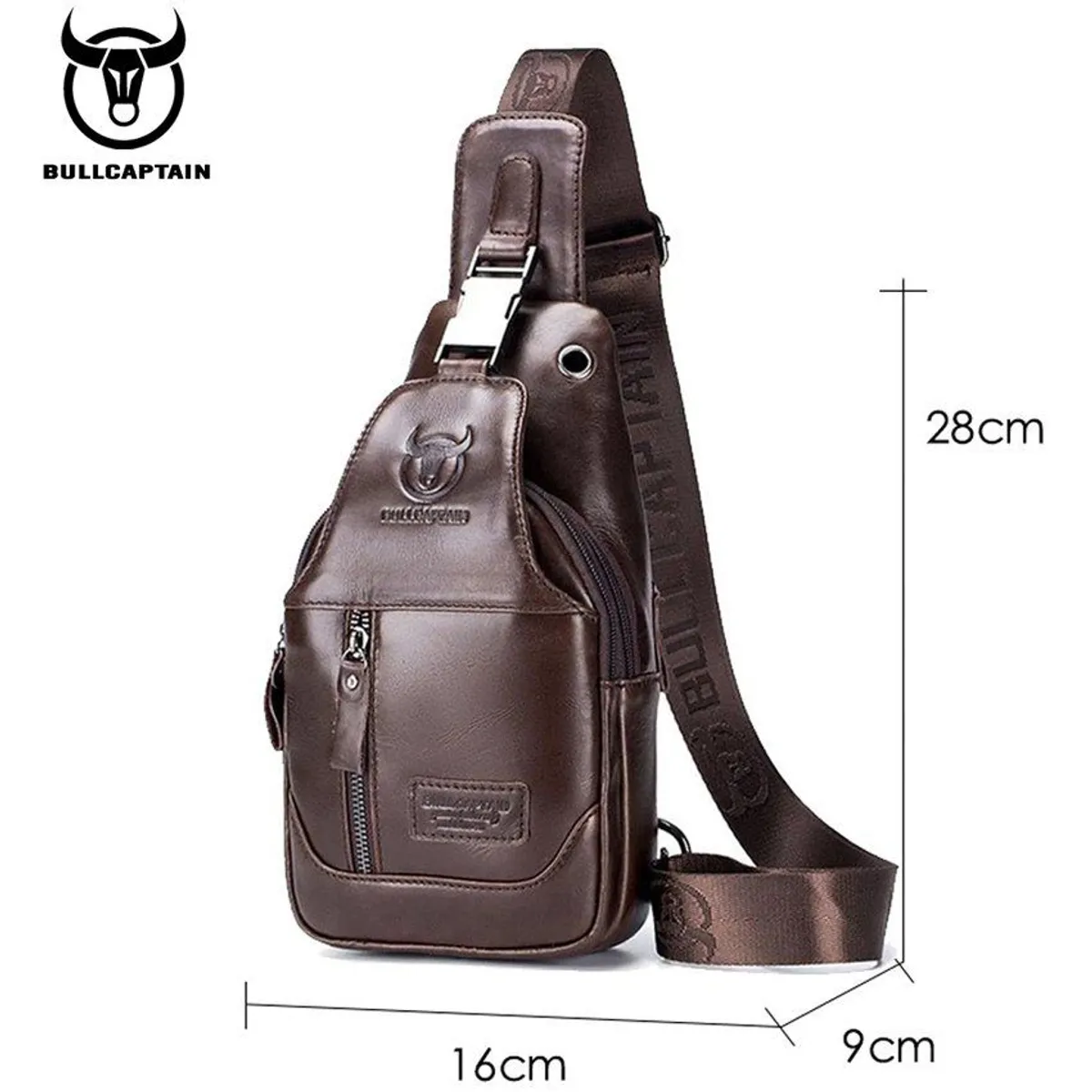 BULLCAPTAIN - Morral crossbody de cuero genuino bullcaptain marrón ancho - hombres