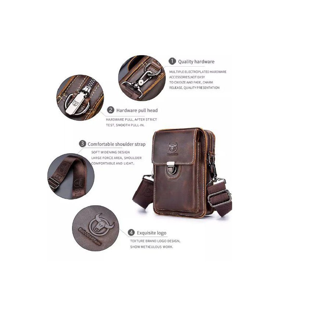 BULLCAPTAIN - Morral de cintura cuero genuino bullcaptain porta celular