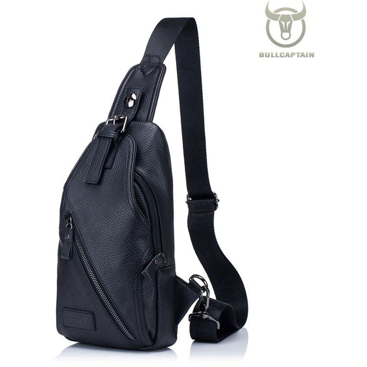 BULLCAPTAIN - Morral crossbody de cuero genuino bullcaptain negro diagonal XB088