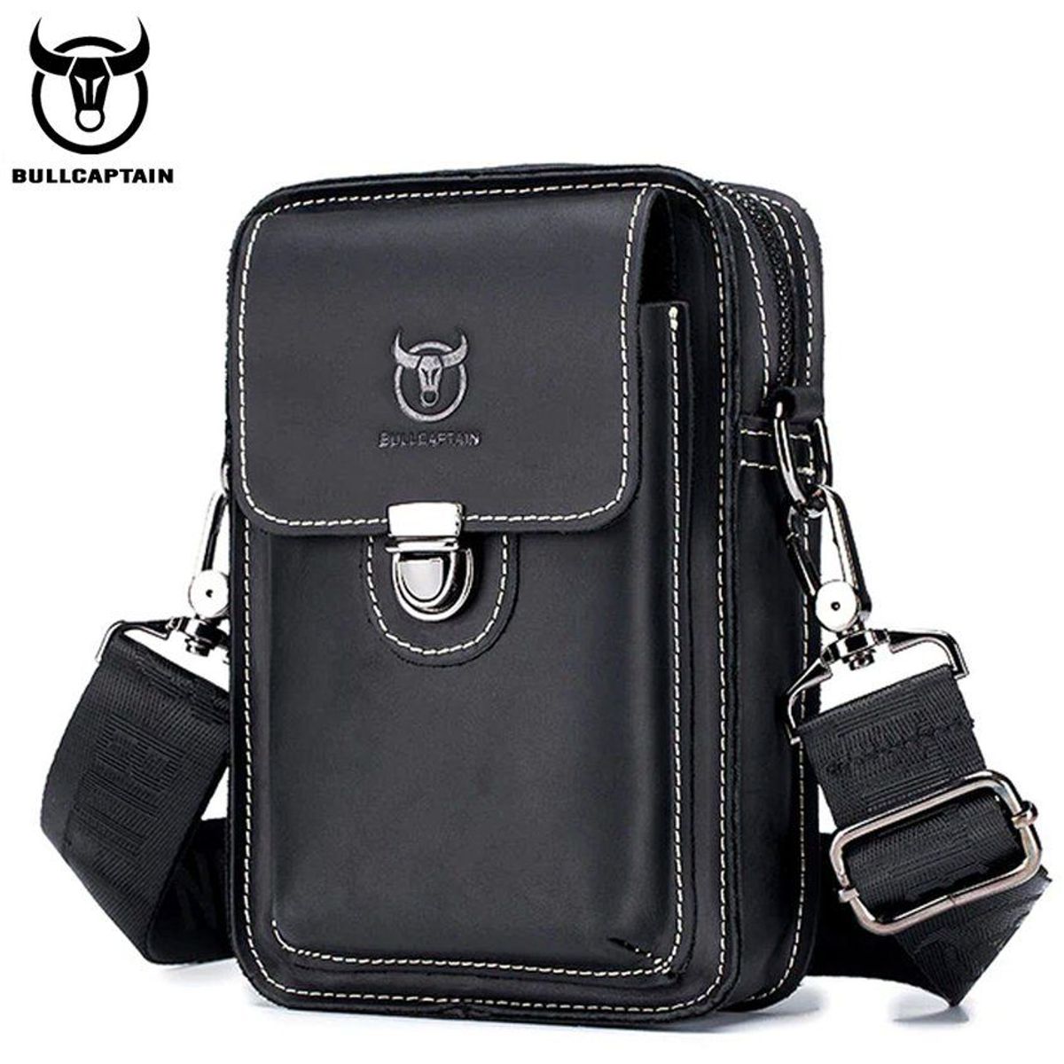 BULLCAPTAIN - Morral de cintura cuero genuino bullcaptain porta celular