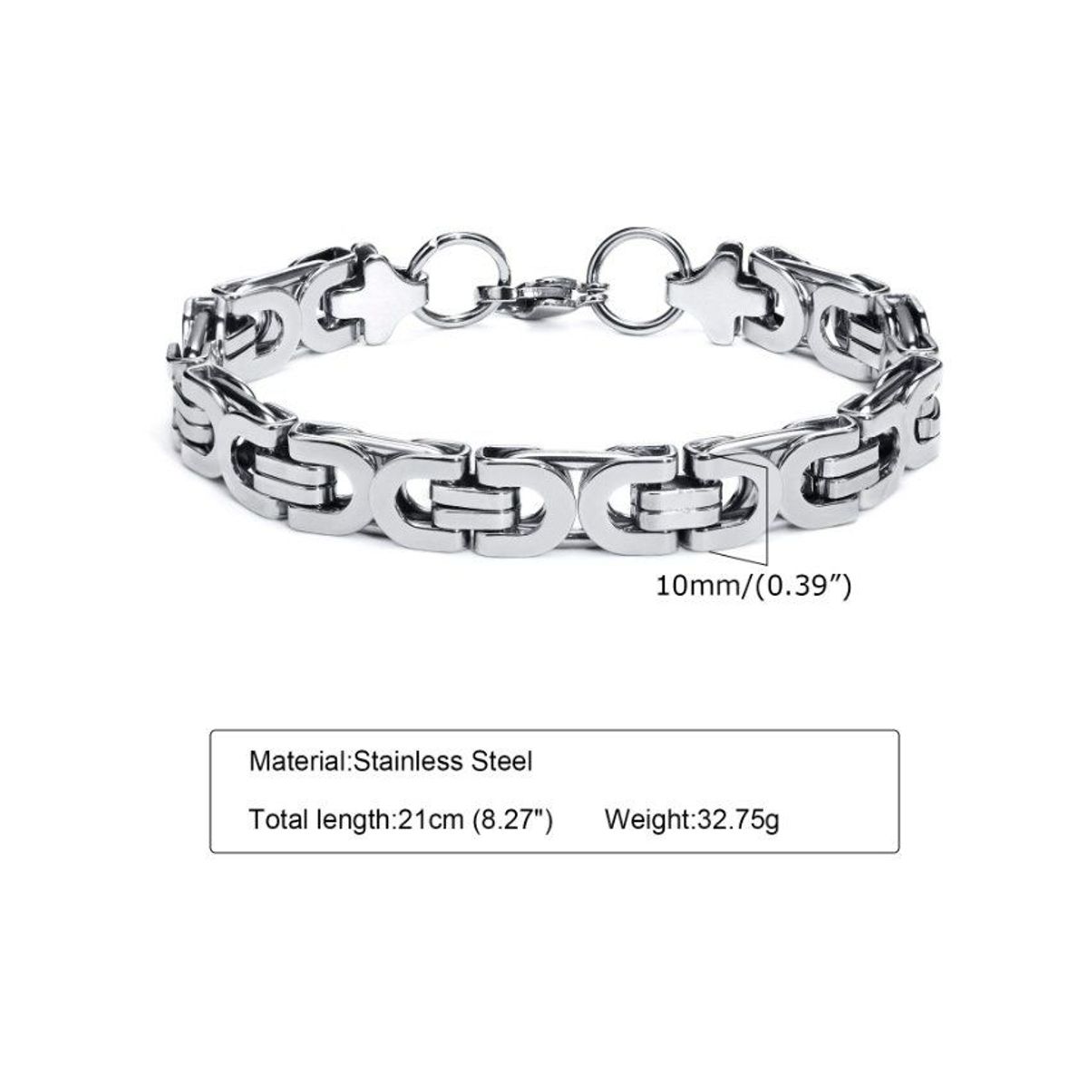 GENERICO - Brazalete eslabon de acero inoxidable plateado hombres