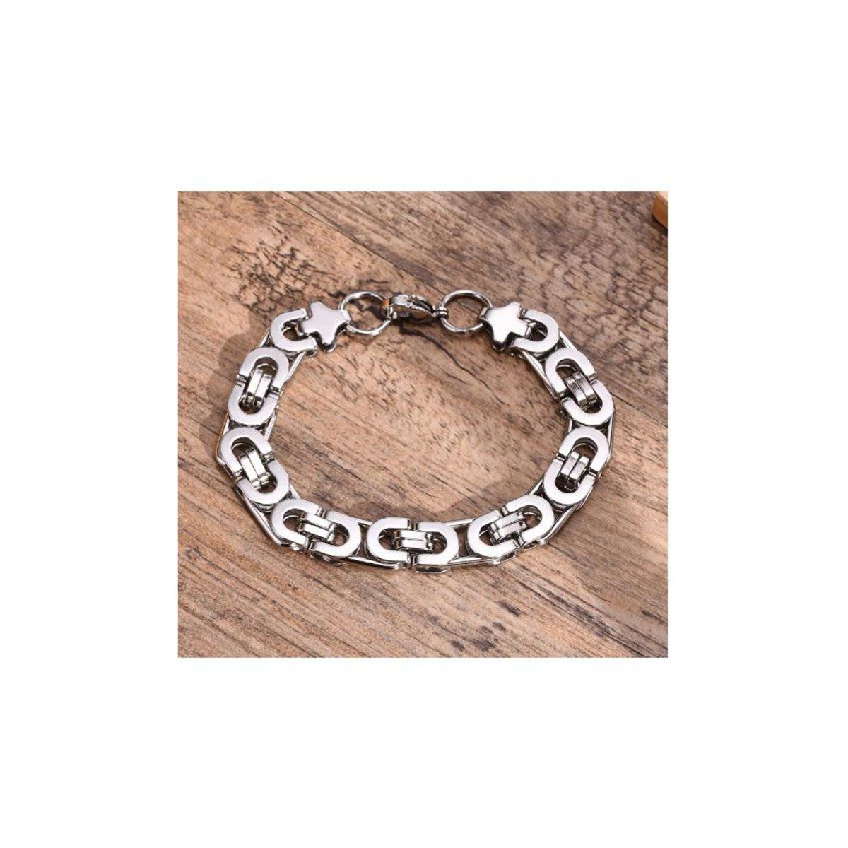 GENERICO - Brazalete eslabon de acero inoxidable plateado hombres