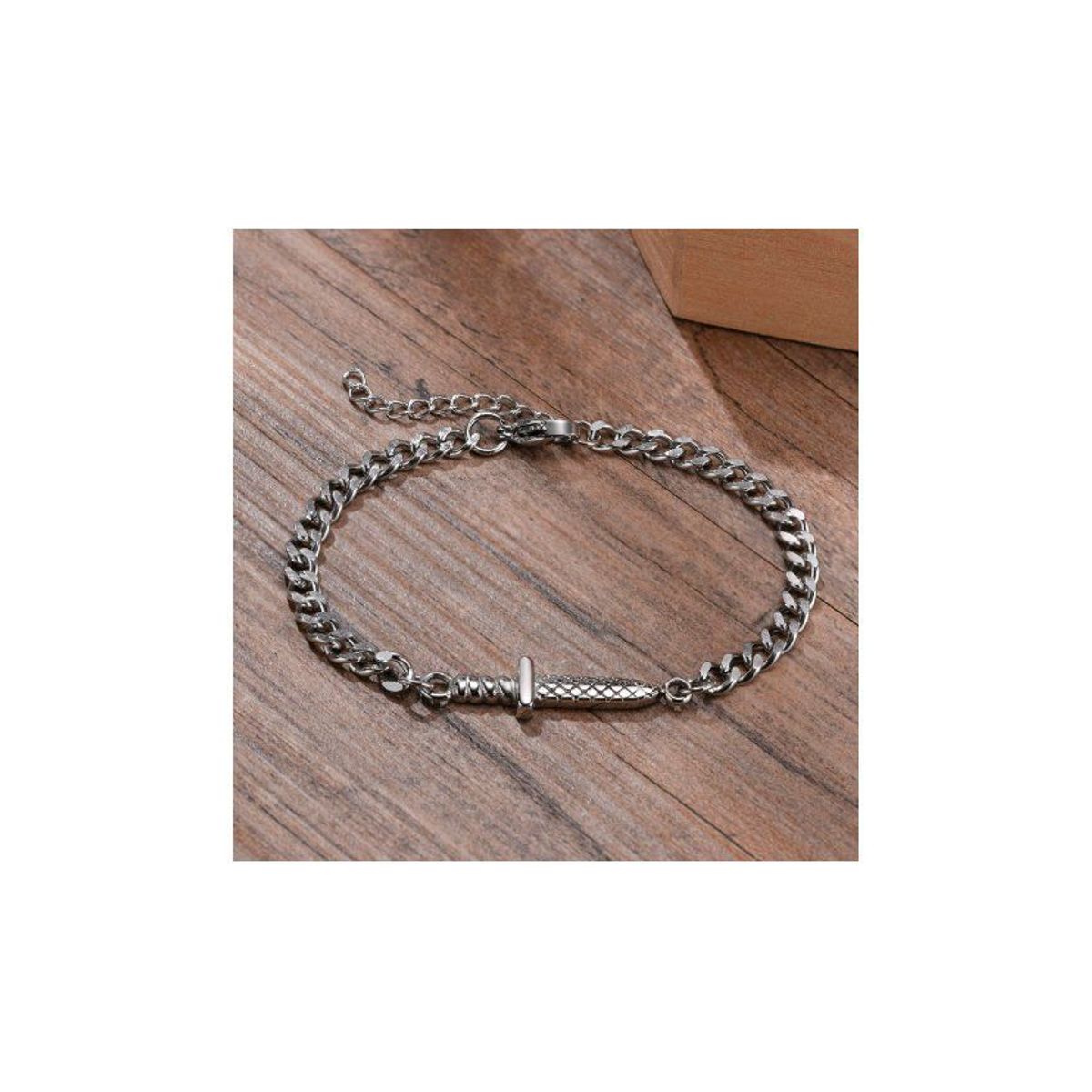 GENERICO - Pulsera brazalete plateado de acero inoxidable con dije espada hombres