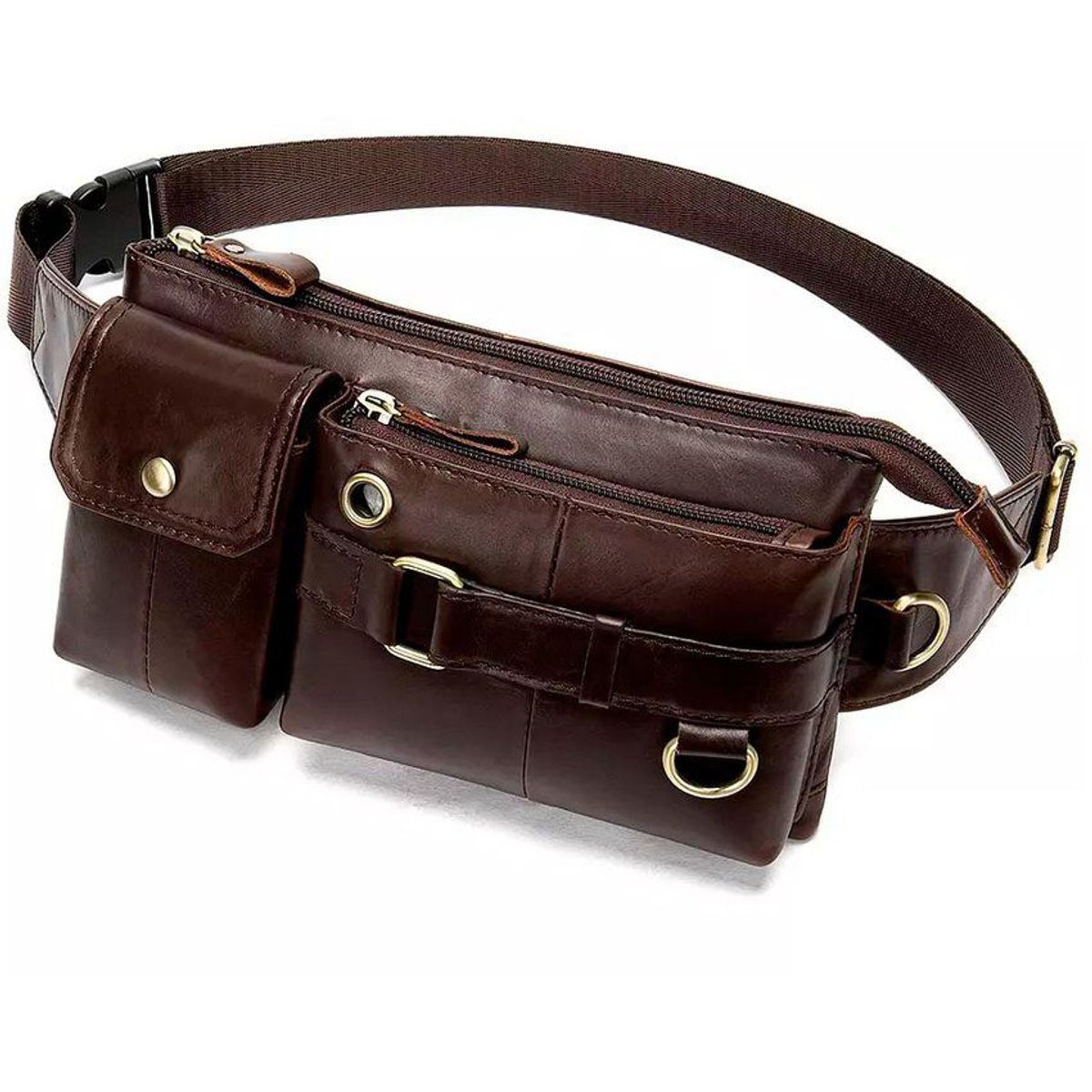 GENERICO - Canguro riñonera de cuero genuino marron