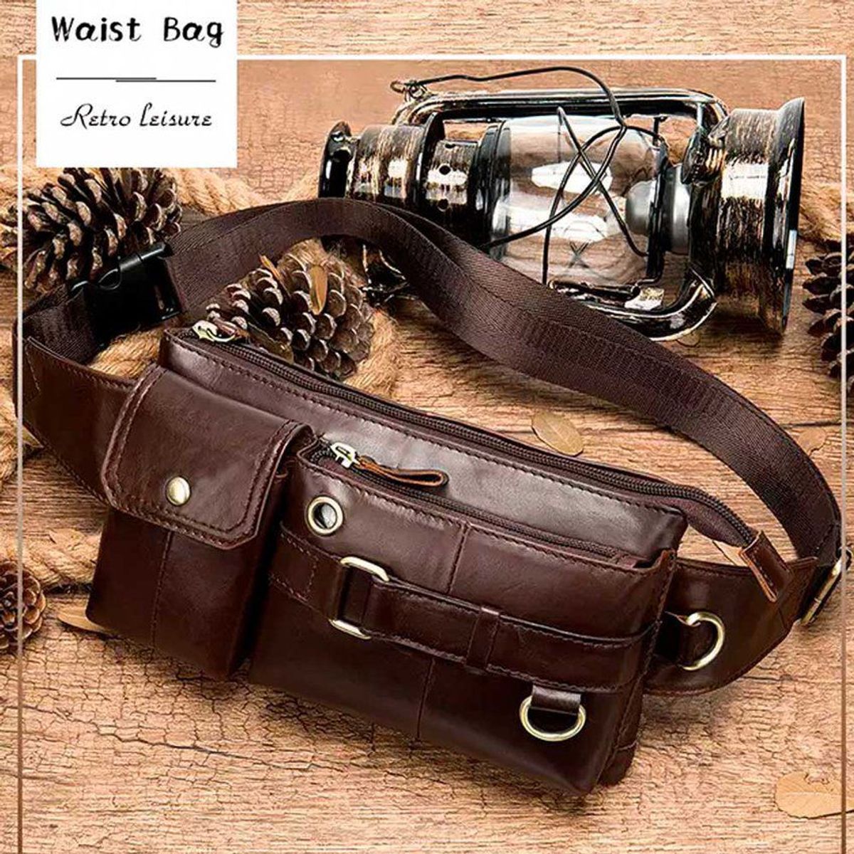 GENERICO - Canguro riñonera de cuero genuino marron