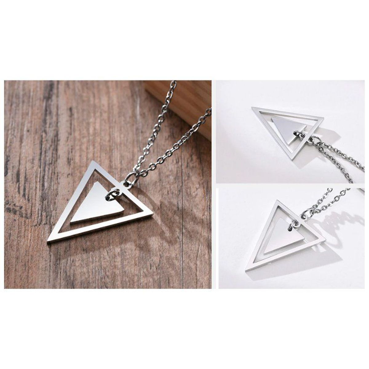 GENERICO - Collar cadena de acero inoxidable plateado Triangulo