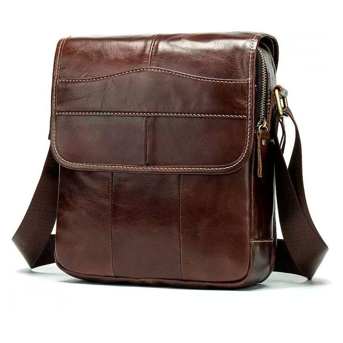 GENERICO - Morral mensajero de hombro cuero genuino caballeros